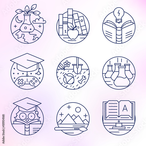 Set of Education vector icons in modern linear style. © crocolot