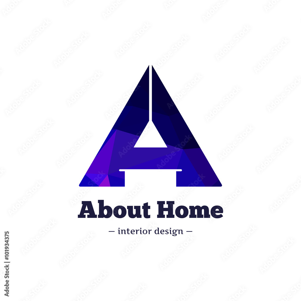 Vector trendy polygonal minimalistic negative space interior design logo. A letter home goods logotype. Vector trendy polygonal minimalistic negative space interior design logo. A letter home goods logotype.