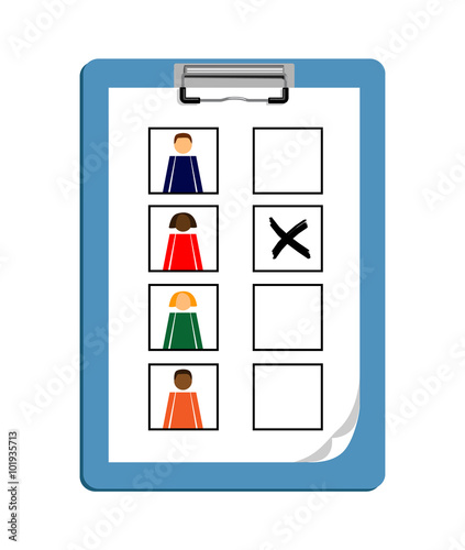 Flat vector image of a clipboard with a voting slip