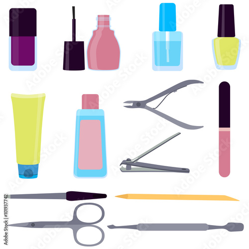 Set of tools for manicure isolated on white background. Vector illustration
