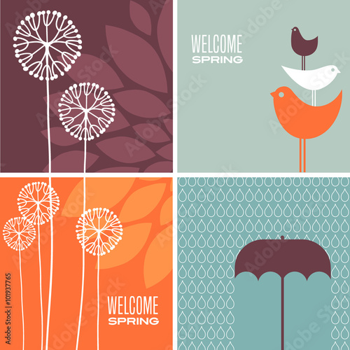 Coordinating spring designs for greeting cards, banners, stationary