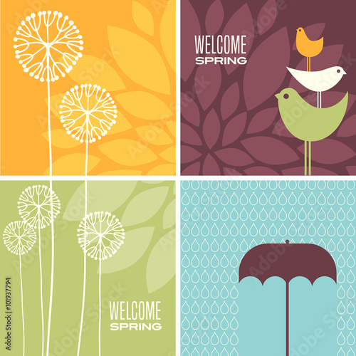 Coordinating spring designs for greeting cards, banners, stationary
