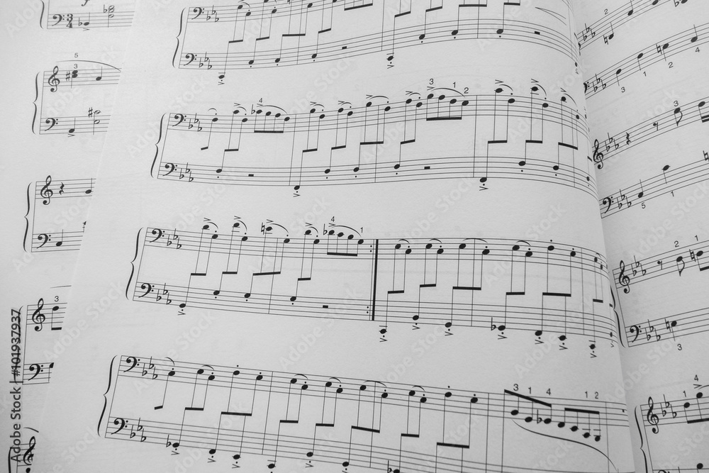 Obraz premium Sheet Music Background Musical Notes with selective focus