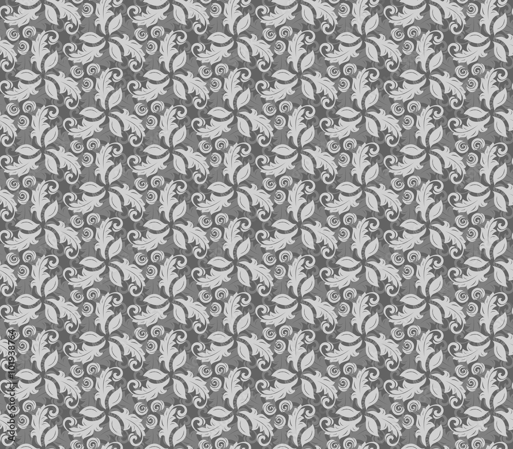 Floral silver ornament. Seamless abstract background with fine pattern