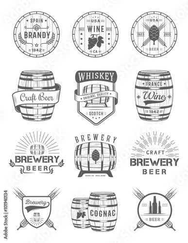 Set of Vector Cask Alcohol Emblems