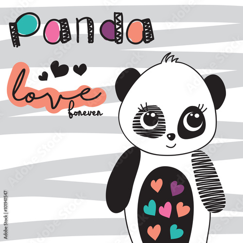 Fototapeta Naklejka Na Ścianę i Meble -  Cute panda with typography vector illustration