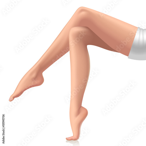 Cross-legged woman's shoeless legs