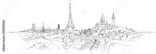 Fototapeta Panoramiczny szkic miasta PARIS