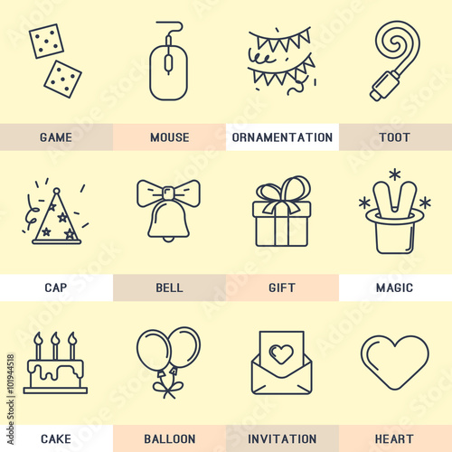 Set of  Birthday vector icons in the flat style.