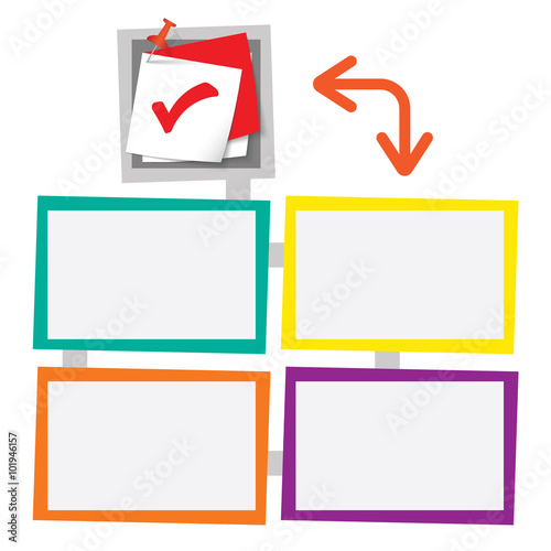 Four colored frames for your text with pushpin and check box