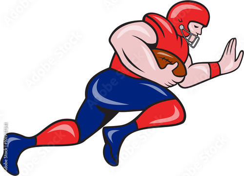 American Football Running Back Charging Cartoon