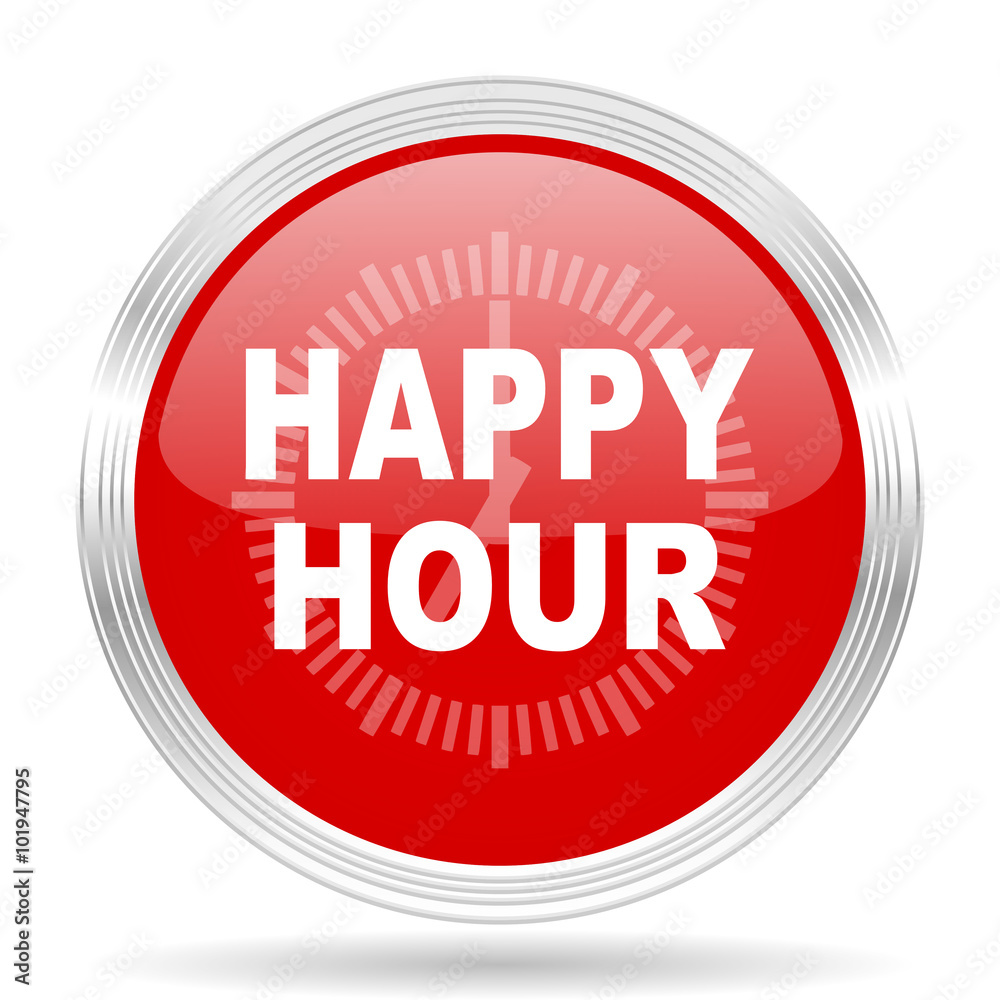 happy hour red glossy circle modern web icon