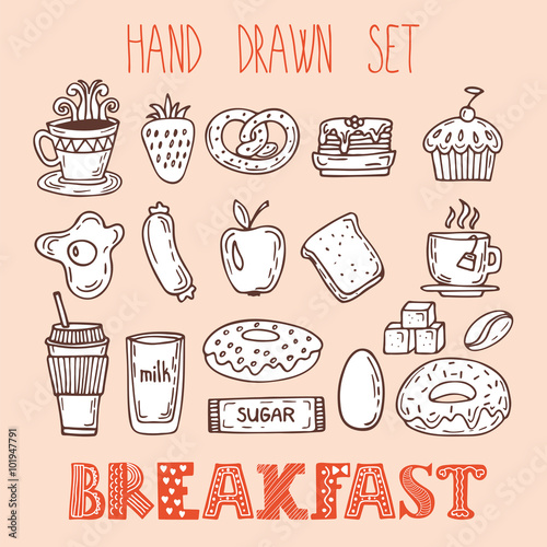 Collection of various sketches food and doodles elements. Hand d