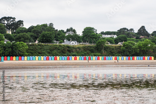 Beach huts on Llanbedrog beach, North Wales, UK photo