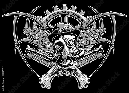 skull steampunk gears in a hat with glasses vector illustration