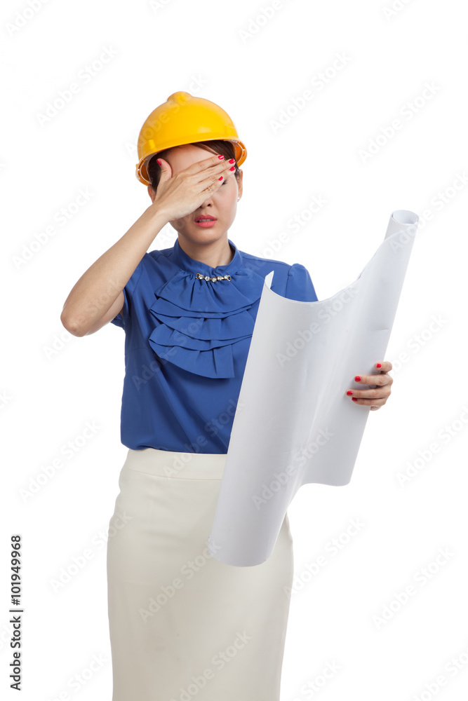 Tried Asian engineer woman with blueprints Tried Asian engineer woman with blueprints