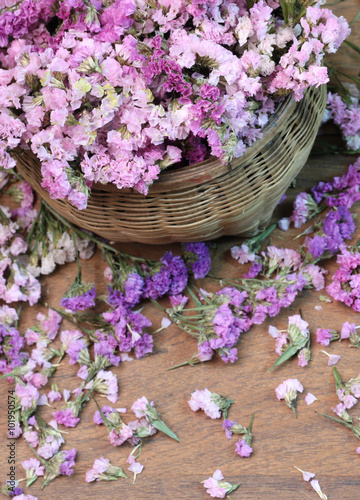 Beautiful flowers on the wooden floor.