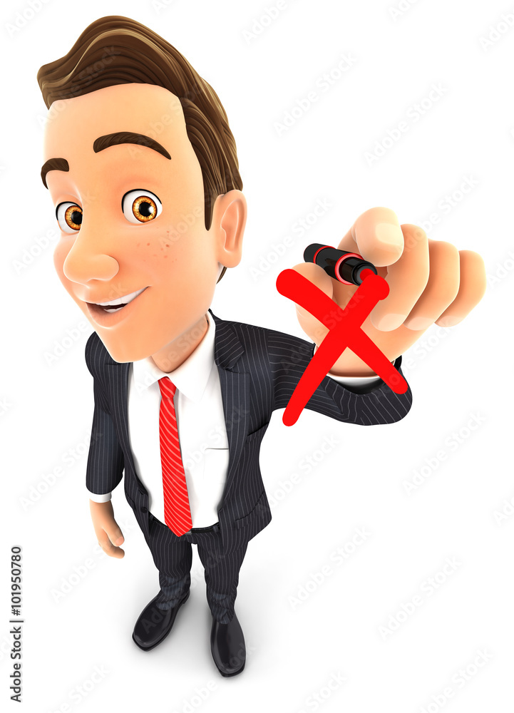 Fotografie 3d businessman drawing red cross check mark