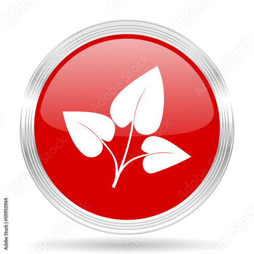 leaf red glossy circle modern web icon