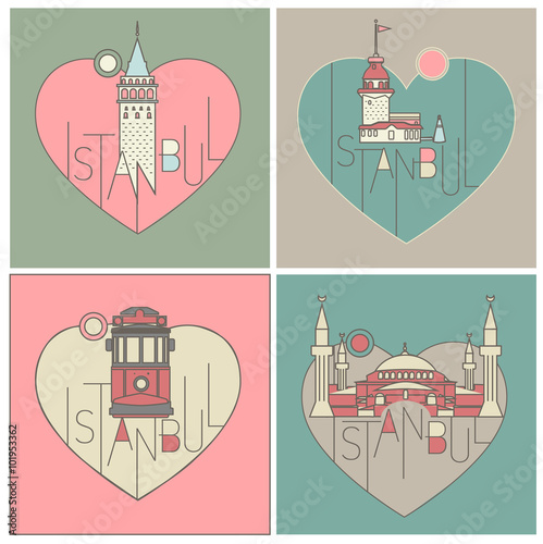 vector line icon style illustrated istanbul landmarks set