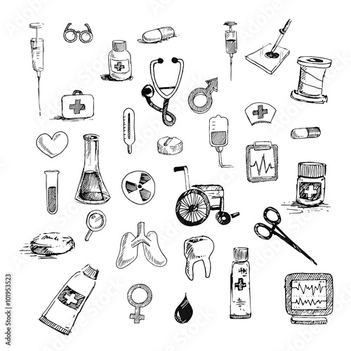 Medicine icons vector doodle seamless background design