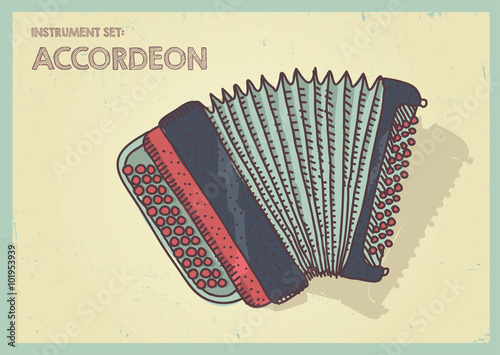 Vector illustration long shadow flat icon of accordeon