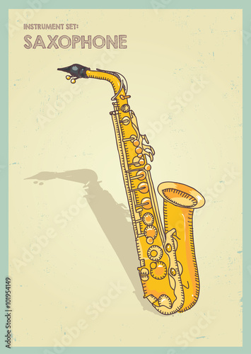vector hand drawing colored saxaphone illustration