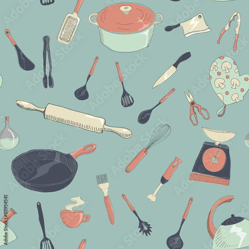 vector hand drawn kitchen icon set illustrtaion SEAMLESS PATTERN
