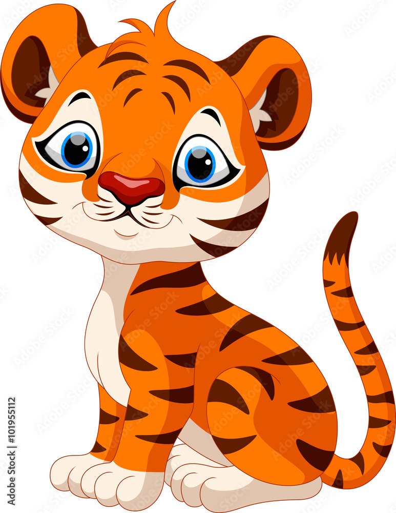 Cute baby tiger cartoon sitting Stock Vector | Adobe Stock