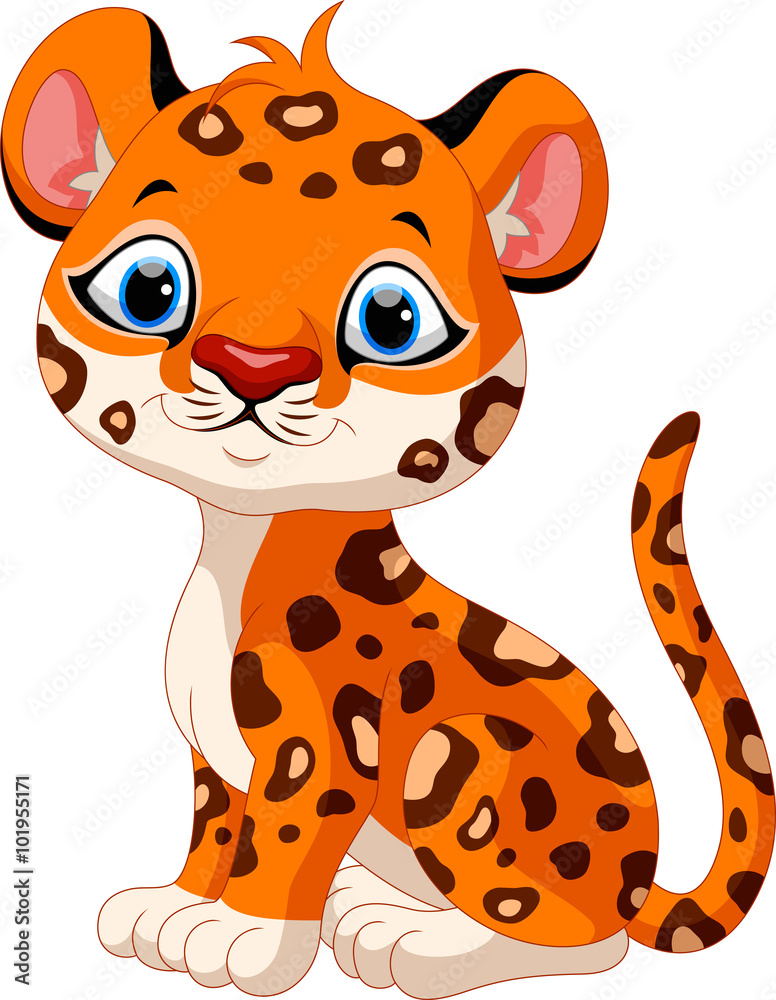 Naklejka Cute baby leopard cartoon sitting