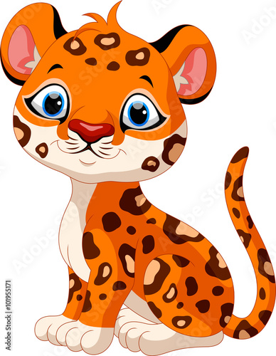 Cute baby leopard cartoon sitting