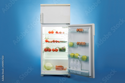 Open Refrigerator Full Of Healthy Food