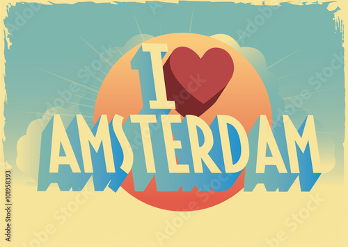 retro style vector "i love" city postcard design