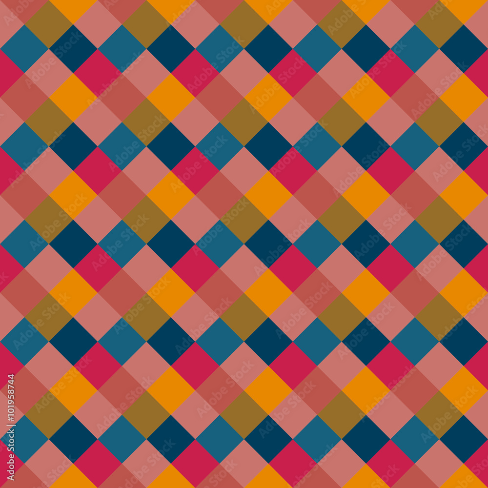 Seamless geometric pattern. Diagonal square, braiding, woven line background. Patchwork texture in warm, variegated, pastel, kitsch, clown, holiday colors. Rhomb figure texture. Vector Seamless geometric pattern. Diagonal square, braiding, woven line background. Patchwork texture in warm, variegated, pastel, kitsch, clown, holiday colors. Rhomb figure texture. Vector