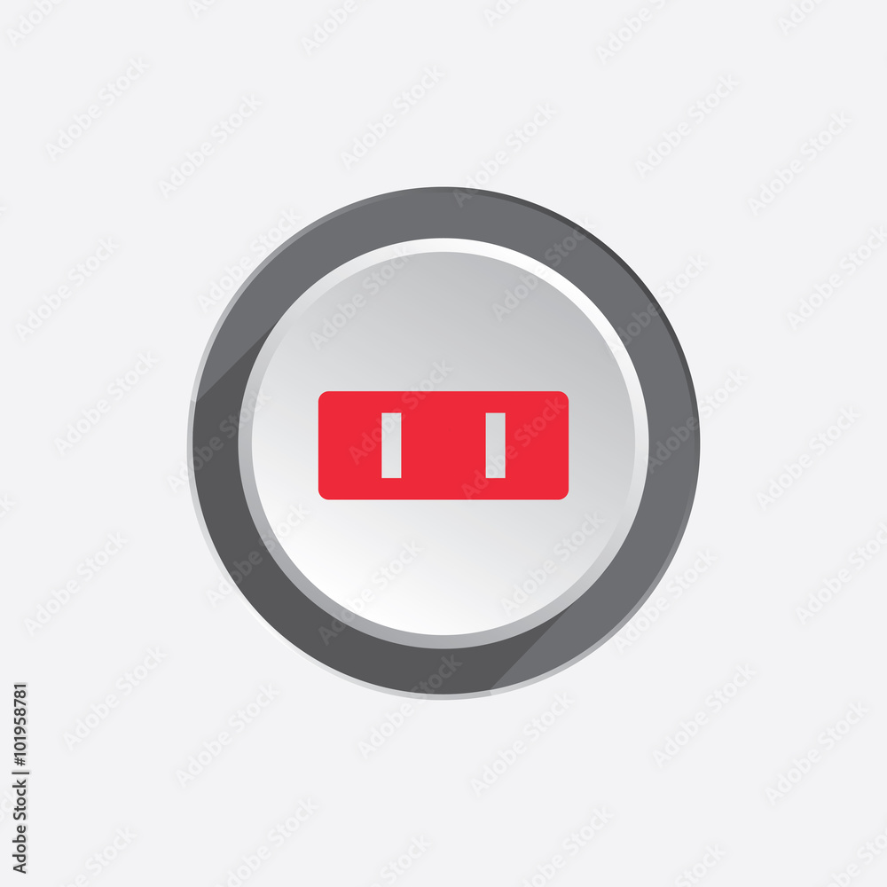 Electric plug icon. American standard. Power energy symbol. Red sign on three-dimensional white-gray button with shadow. Vector Electric plug icon. American standard. Power energy symbol. Red sign on three-dimensional white-gray button with shadow. Vector