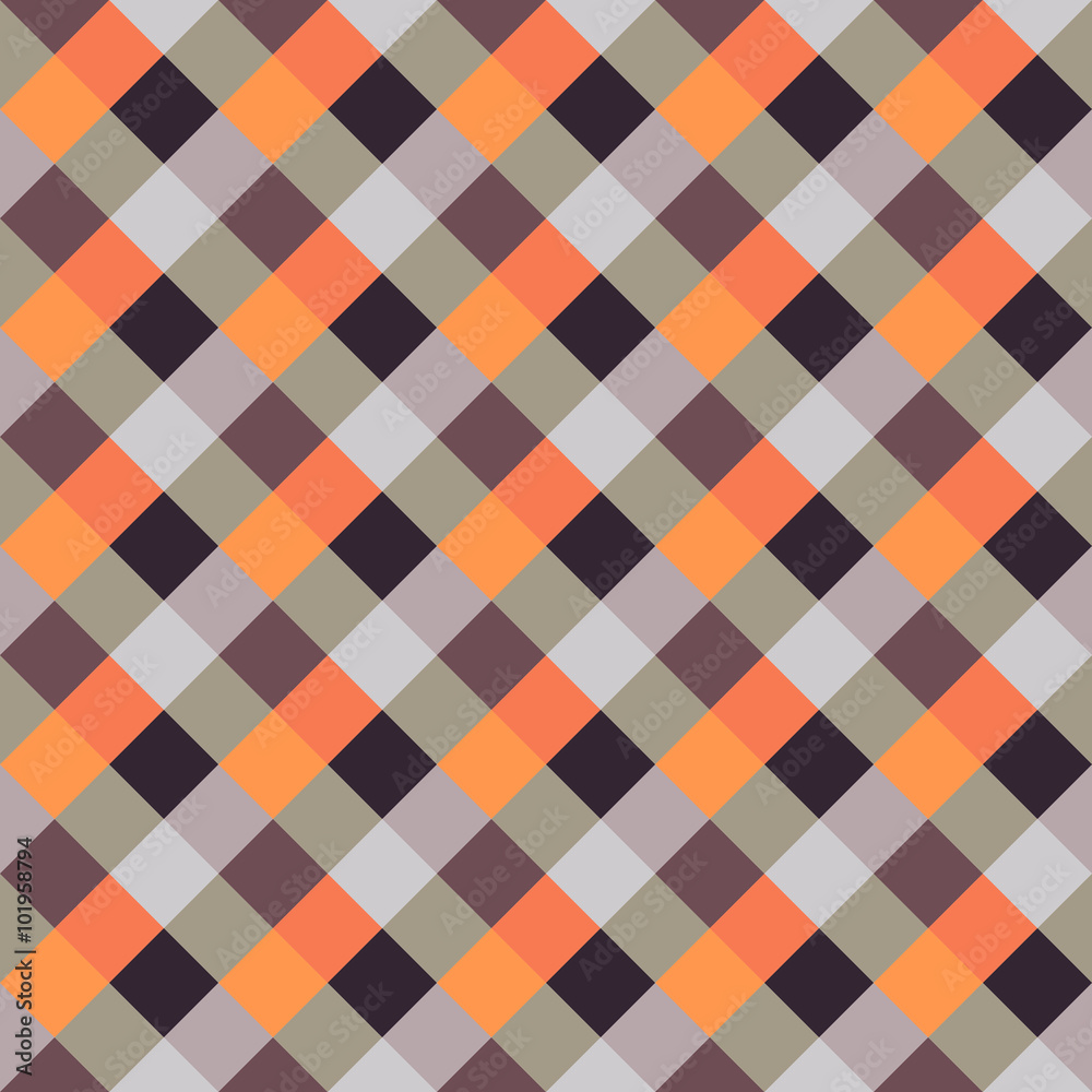Seamless geometric checked pattern. Diagonal square, woven line background. Patchwork, rhombus, staggered texture. Orange, brown, gray colors. Winter theme. Vector Seamless geometric checked pattern. Diagonal square, woven line background. Patchwork, rhombus, staggered texture. Orange, brown, gray colors. Winter theme. Vector