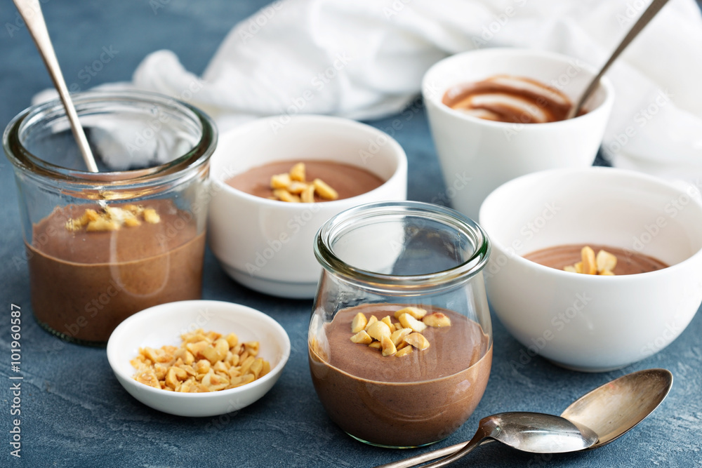 Chocolate yogurt dessert with salted peanuts Chocolate yogurt dessert with salted peanuts