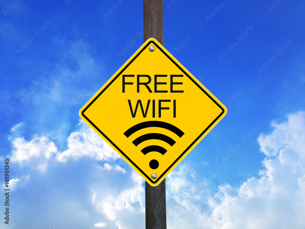 Free wifi road sign illustration on a wood pole Free wifi road sign illustration on a wood pole