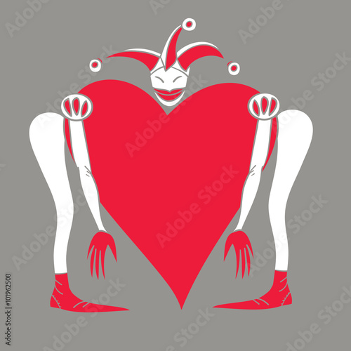 Harlequin with  heart on a gray background