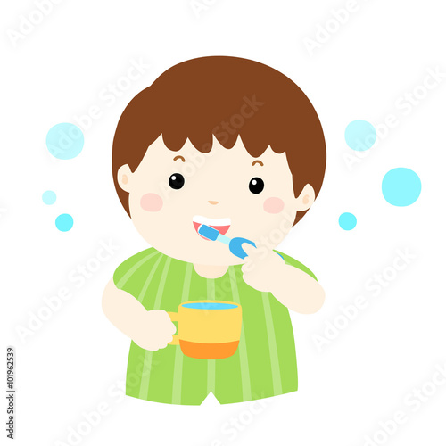 happy boy love brushing teeth vector