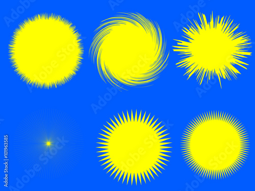 A Set of Six Different Vector Sun Shapes