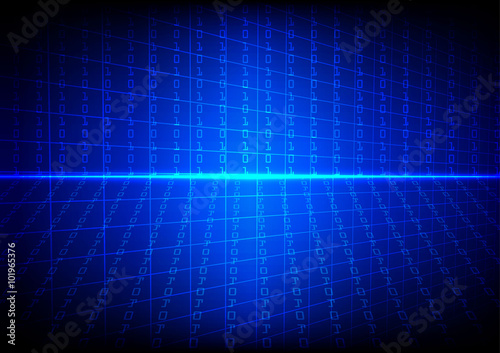 Vector technology binary code with grid on blue background