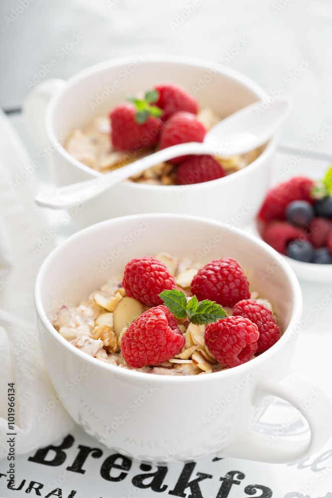 Bircher muesli with apple, nuts and berries Bircher muesli with apple, nuts and berries