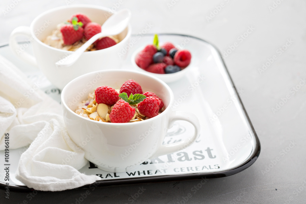Bircher muesli with apple, nuts and berries Bircher muesli with apple, nuts and berries