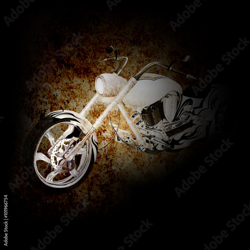 Chopper motorbike on a dark background.