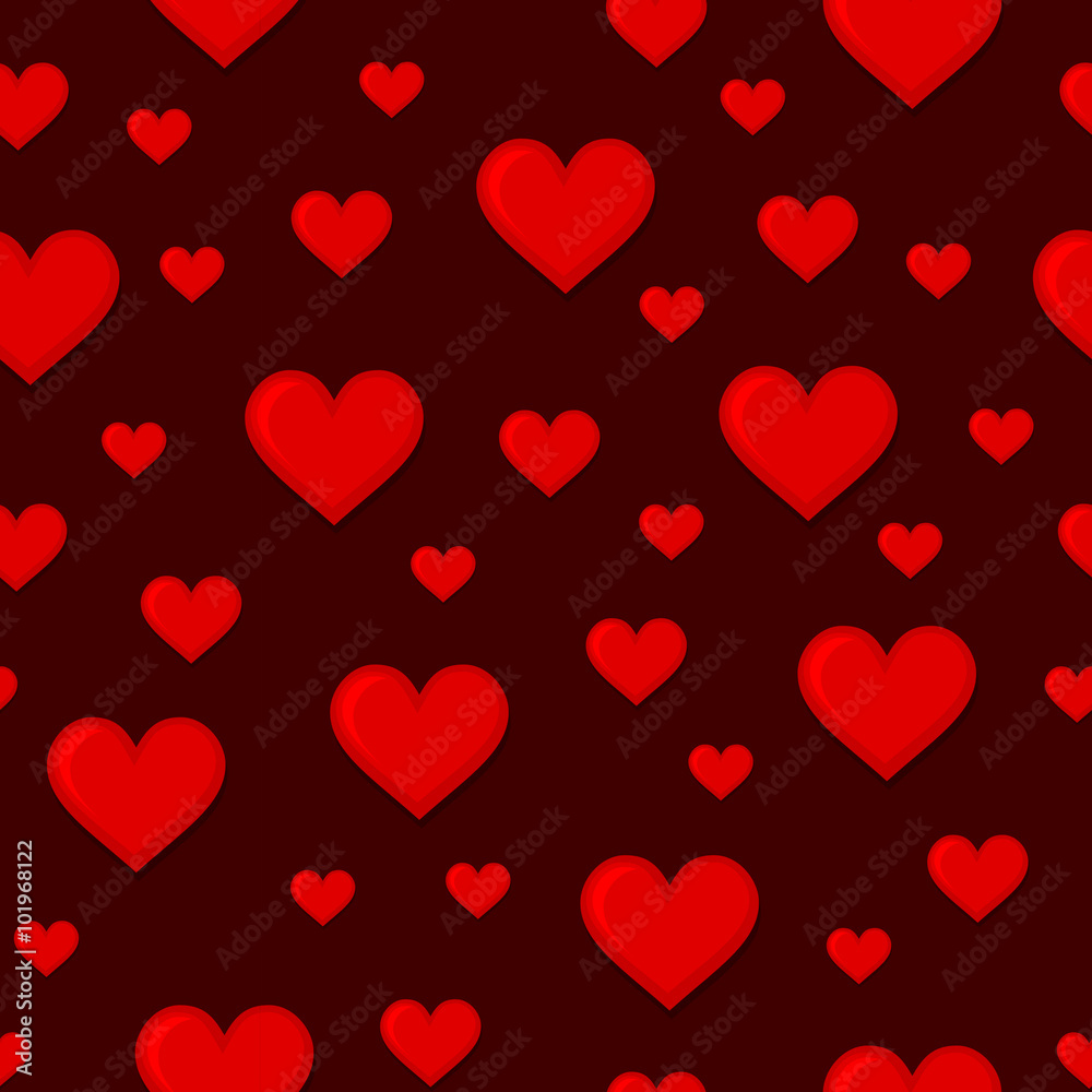 Red Hearts Seamless Background Pattern. Vector