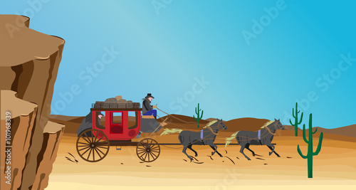 western scene with stagecoach wagon
