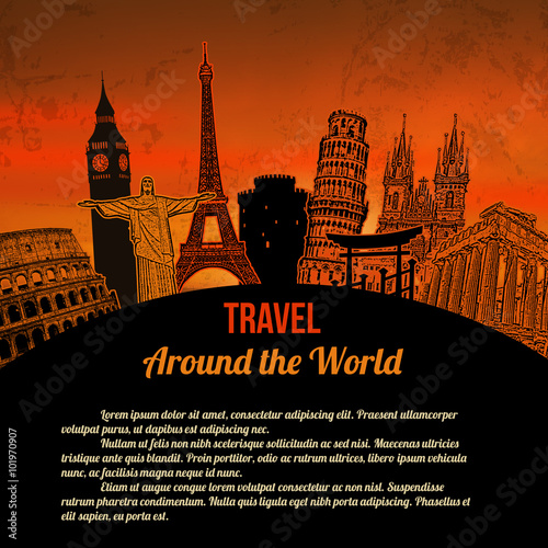 Travel around the World retro poster