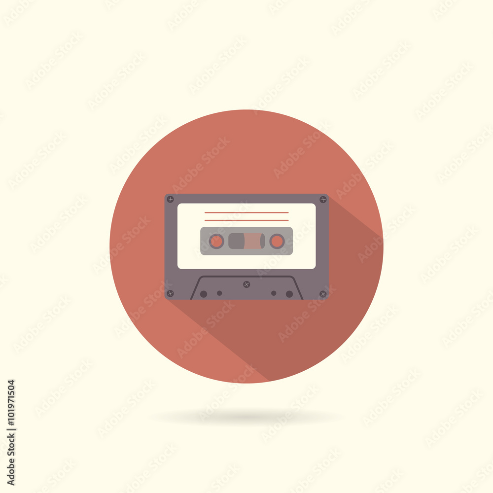 Cassette round flat icon. Retro style. Vector illustration. Cassette round flat icon. Retro style. Vector illustration.