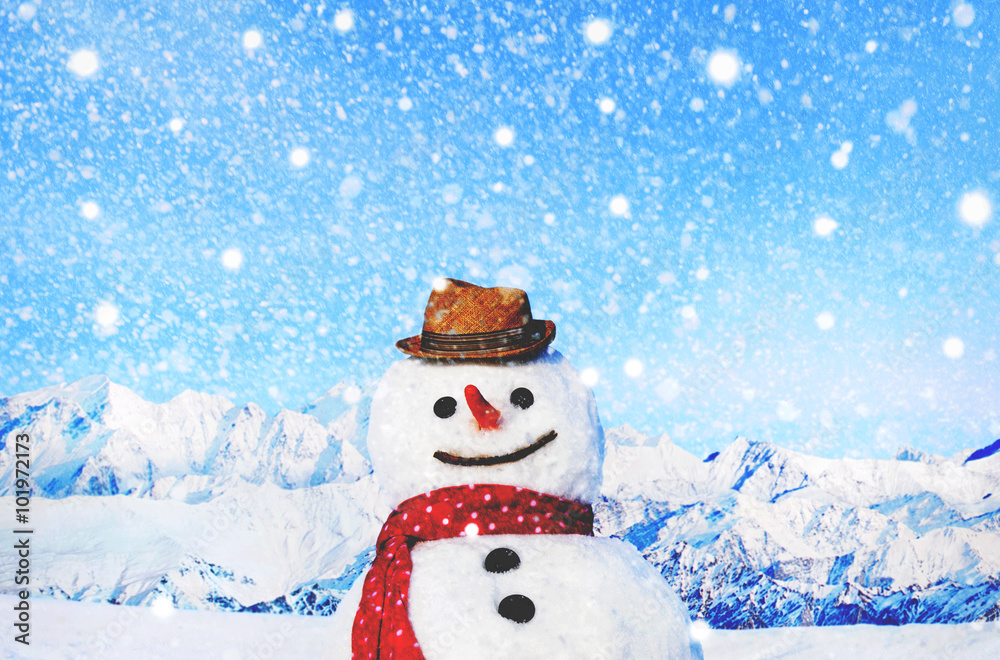 Obraz premium Snowman Outdoors White Scenery Christmas Celebration Concept